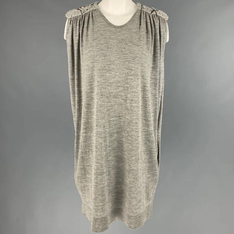 BALMAIN Size 6 Grey Wool Chain V-Neck Dress Cotton unclassified dresses