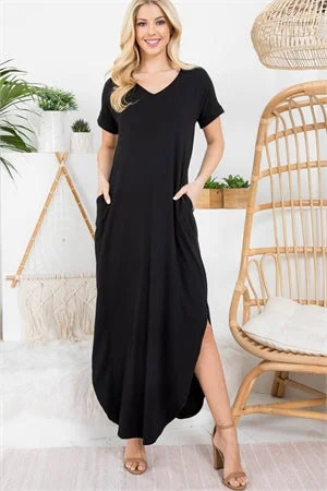 BLACK V-NECK SHEATH ROUND BOTTOM DRESS A-line unclassified dresses