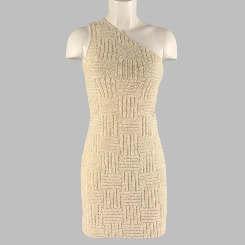 BOTTEGA VENETA Size XS Cream Cotton Blend Textured One Shoulder Dress Satin unclassified dresses