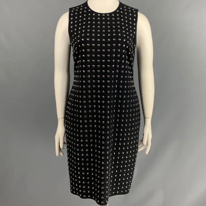 BURBERRY LONDON Size 10 Black Silver Polyester Blend Studded Sleeveless Dress Breathable unclassified dresses