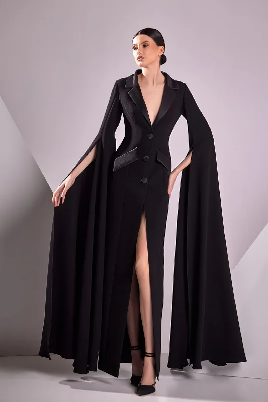 Cape sleeves crepe and satin dress Chic unclassified dresses