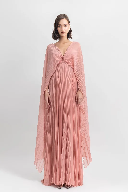 Cape sleeves pleated chiffon dress One-shoulder unclassified dresses