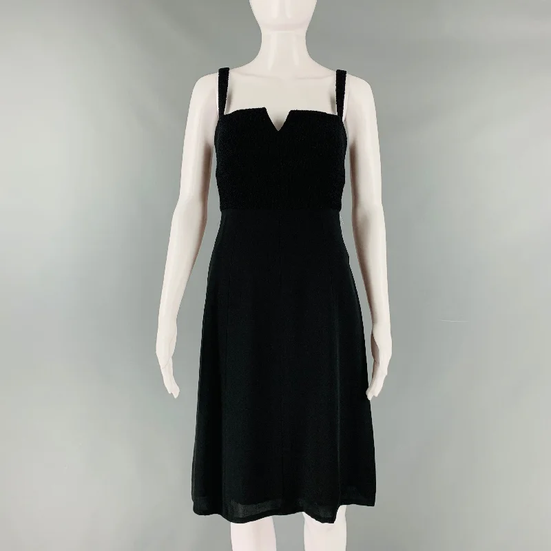 CHANEL Size 6 Black Wool  Nylon Empire Waist Below Knee Dress Affordable unclassified dresses