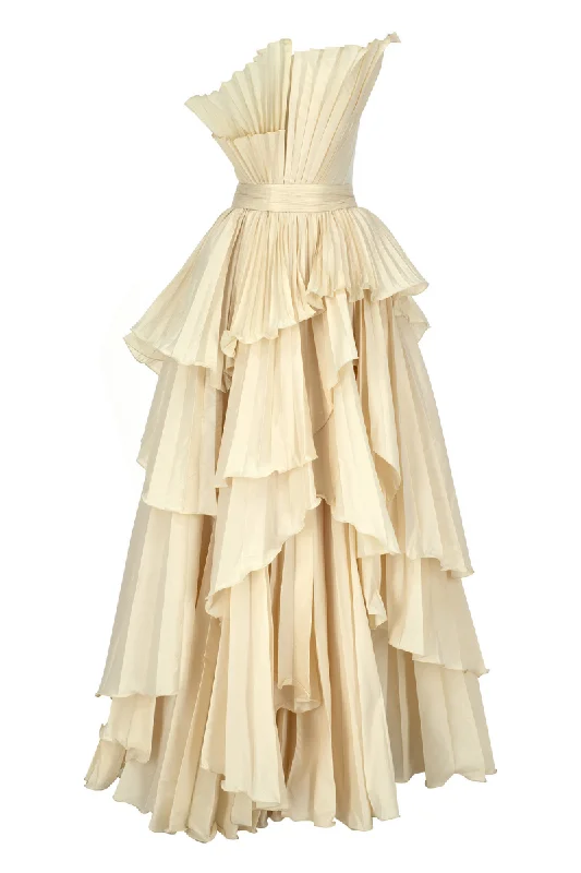 CLAIRE VANILLA TIERED GOWN Halter unclassified dresses