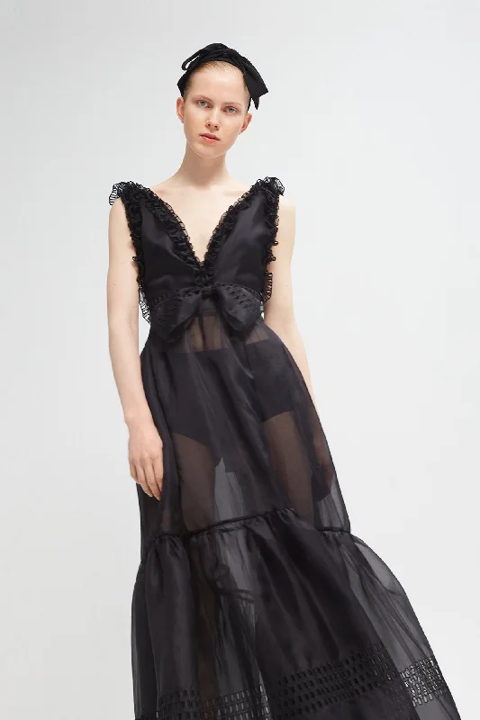 Deep V bodice silk organza dress Off-shoulder unclassified dresses