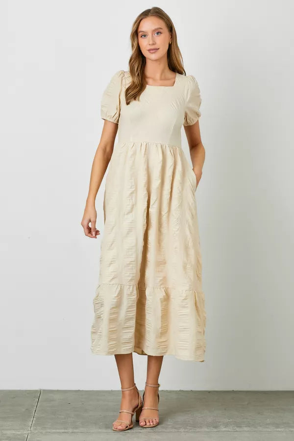 Elliana Dress in Cream- Misses and Plus (S-3X) Metallic unclassified dresses