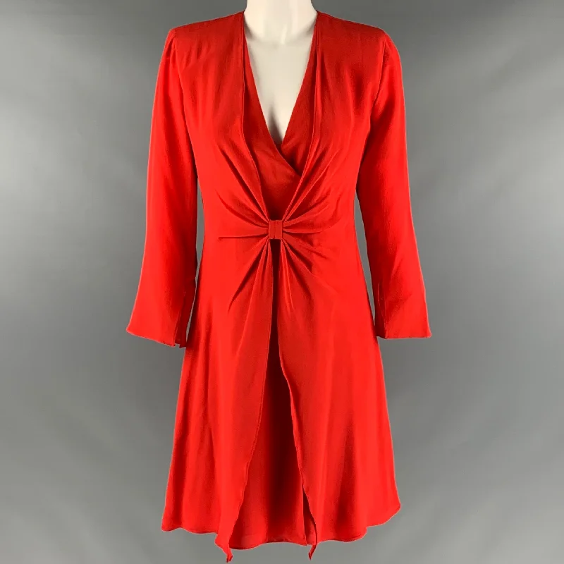 EMPORIO ARMANI Size 4 Red Silk V Neck Knee Length Dress Cotton unclassified dresses