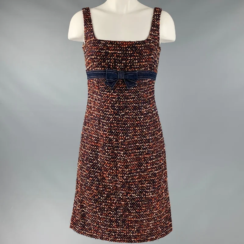 ESCADA Size 4 Navy Orange Wool Blend Textured Sleeveless Dress Preppy unclassified dresses