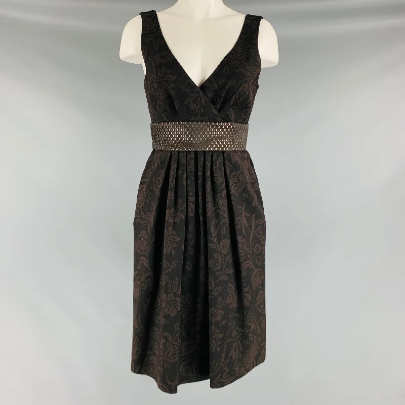 ETRO Size 6 Brown Pleated Sleeveless Dress Velvet unclassified dresses