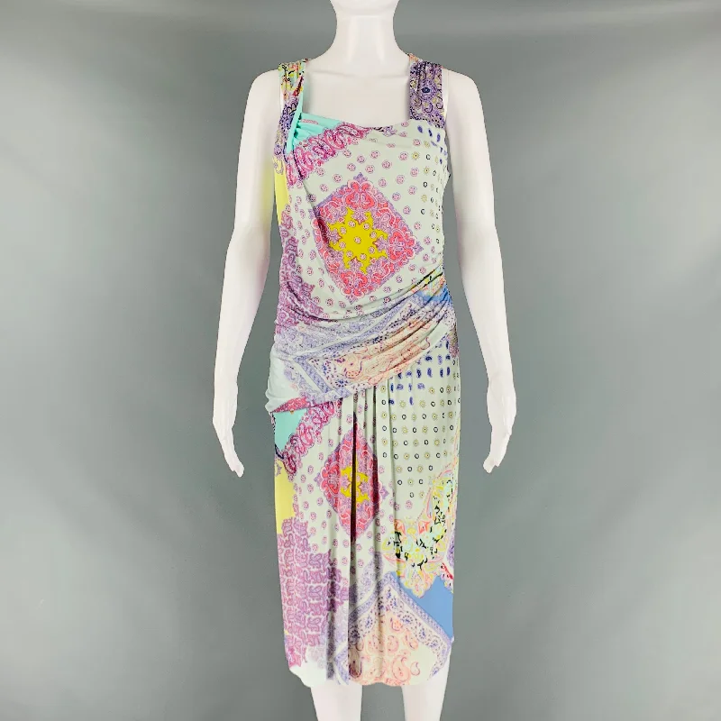 ETRO Size 6 Multi-Color Lilac Viscose Paisley Draped Dress Lightweight unclassified dresses