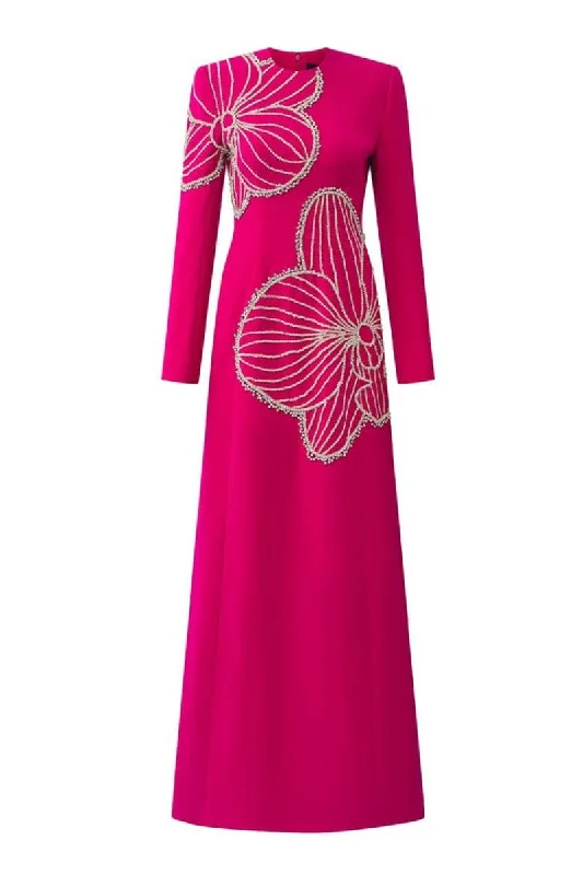 FUCHSIA PINK ROUND NECK CRYSTAL EMBELLISHED DRESS Beach unclassified dresses