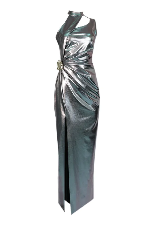 GLIMMERING ONE-SHOULDER METALLIC DRESS Vacation unclassified dresses