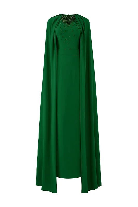 GREEN COLLAR PLEATED CAPE DRESS Flowy unclassified dresses