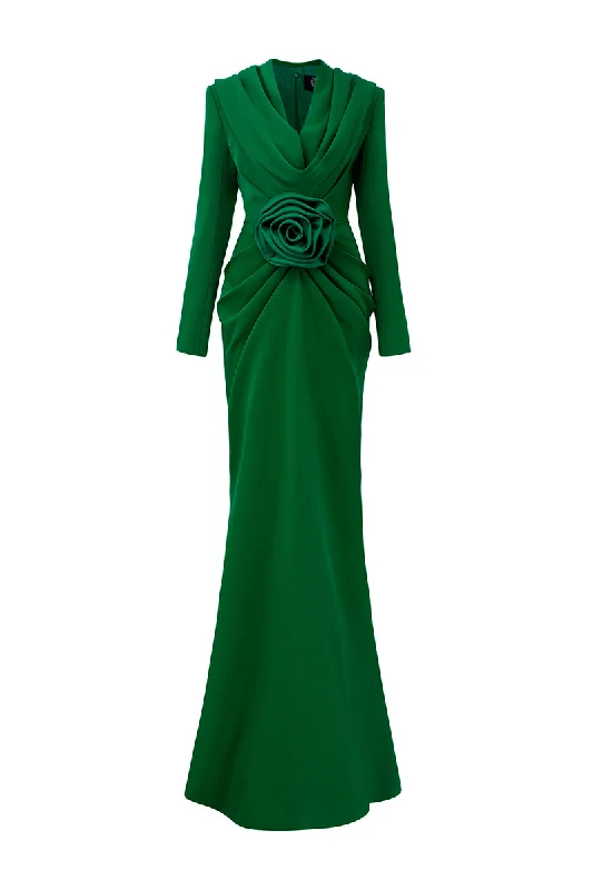 GREEN DRAPED GOWN WITH HOODIE Ruched unclassified dresses