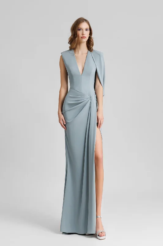 High slit crepe dress with pleats Beaded unclassified dresses