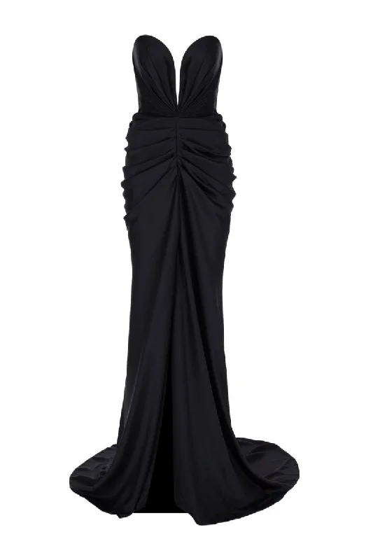 HOLA BLACK PLUNGING SATIN GOWN Satin unclassified dresses