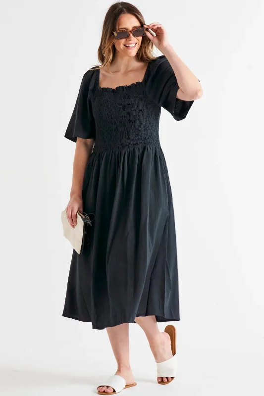 Ingrid Shoulder Dress Coal Spring unclassified dresses