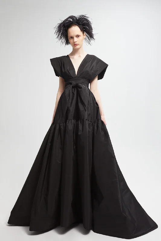 Japanese sleeves A-line taffeta gown Ruffled unclassified dresses