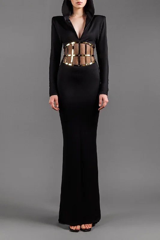 Jersey dress with gold metal belt Ruched unclassified dresses