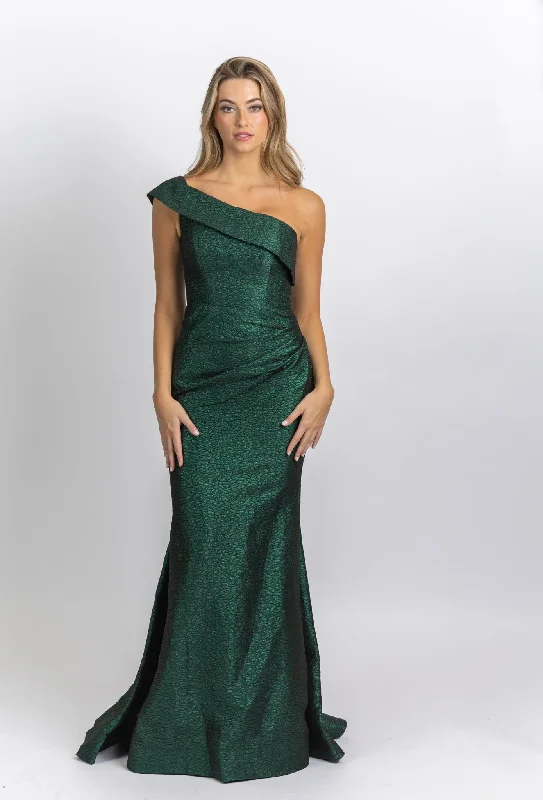 Jovani 09752 Green One Shoulder Fitted Evening Gown Smocked unclassified dresses