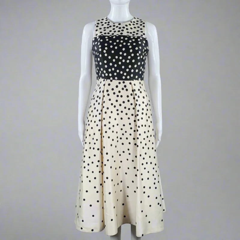 L.K.BENNETT Size 2 Beige Black Wool Silk Polka Dot A-Line Dress Short unclassified dresses