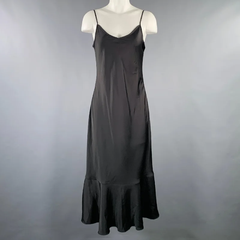 LATTELIER Size M Black Polyester Spaghetti Straps Slip Dress High-end unclassified dresses