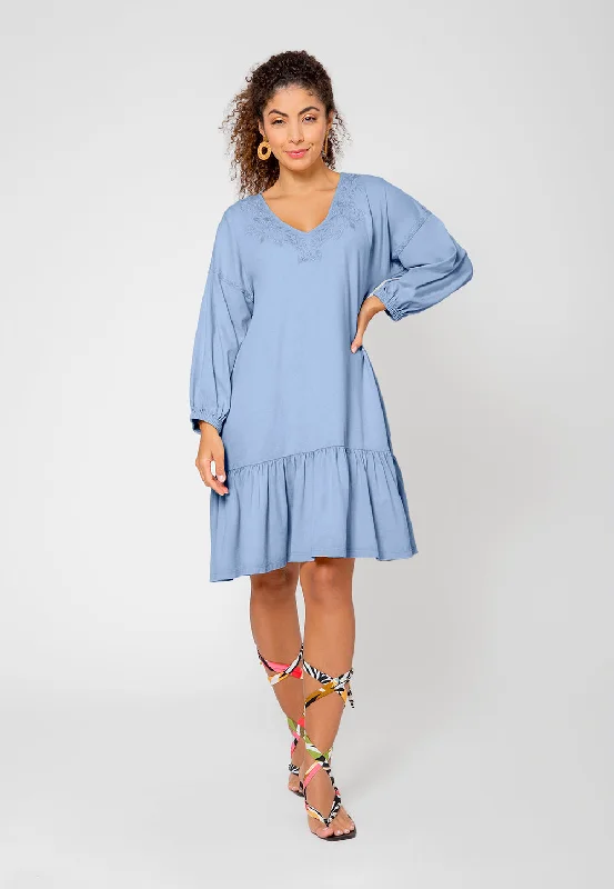 Leota Women's Embroidered Luna Dress in Chambray Blue Large Lord & Taylor Blue Stylish unclassified dresses