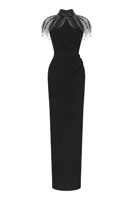 LOUSIA BLACK HIGH-NECK DRAPED GOWN Cocktail unclassified dresses