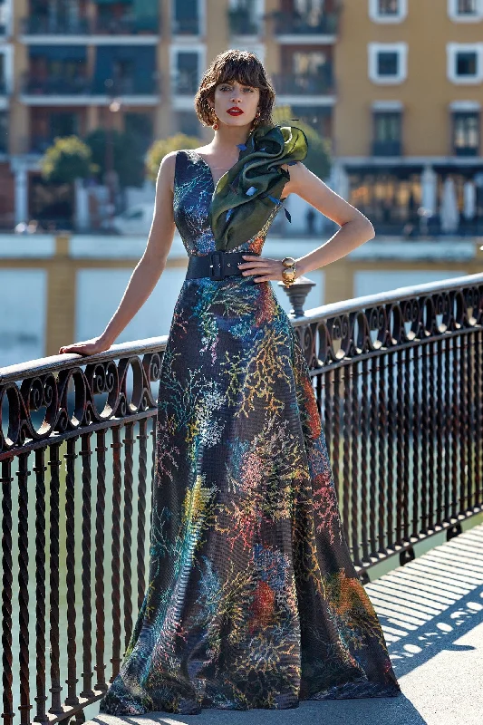 Metallic gazar dress adorned with feathers Holiday unclassified dresses