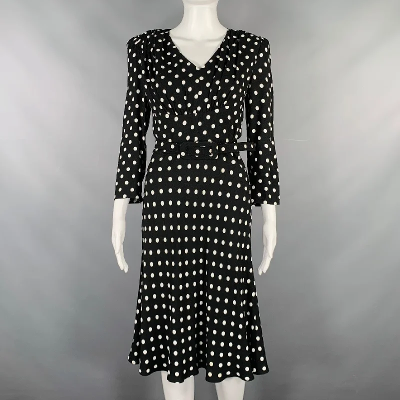 MICHAEL KORS COLLECTION Size 4 Black White Viscose Polka Dot Belted Dress Party unclassified dresses