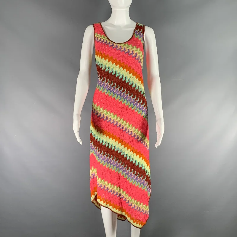 MISSONI Size 12 Multi-Color Crochet Sleeveless Dress Designer unclassified dresses