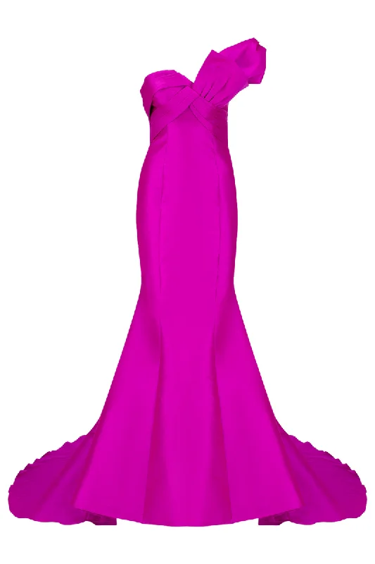 MOON FUCHSIA BOW ACCENT MERMAID GOWN Breathable unclassified dresses