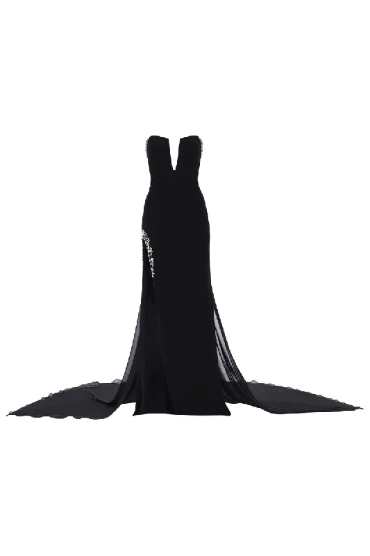 NACCO BLACK STARPLESS SLIT GOWN High-end unclassified dresses