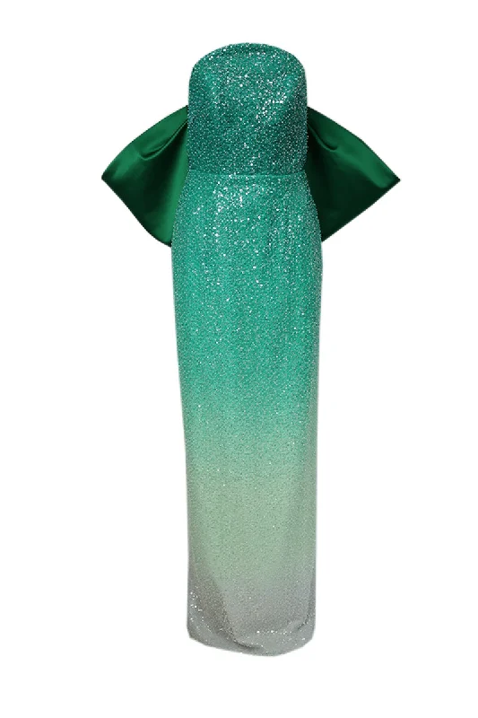 OMBRE GREEN FULLY EMBROIDERED CIRCULAR BODICE DRESS A-line unclassified dresses