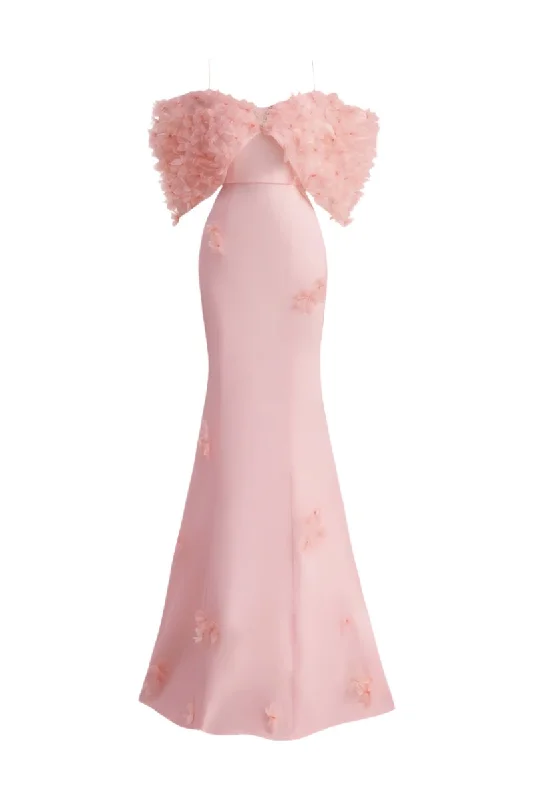 PINK FLOWER APPLIQUE ORGANZA GOWN Date night unclassified dresses