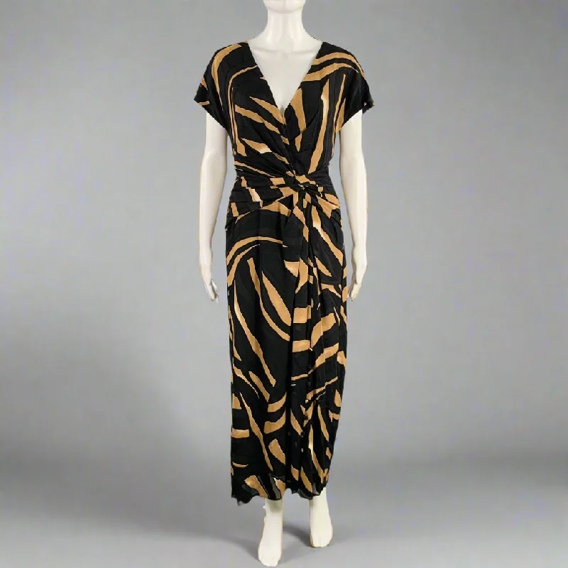 PRABAL GURUNG Size M Black Brown Viscose Blend Abstract Wrap Dress Discounted unclassified dresses