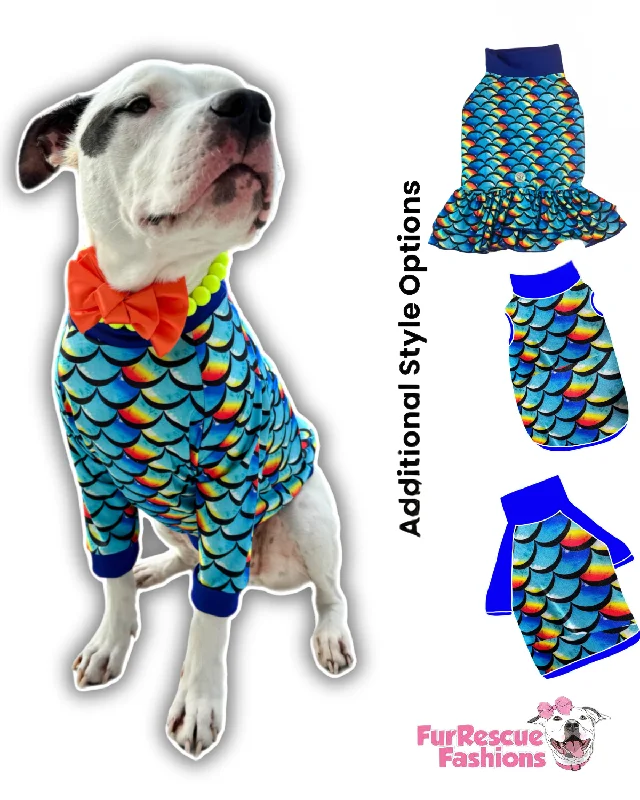 Pride Mermaid Scales Dog Pajama with Royal Blue Neck & Trim/Sleeves Elegant evening unclassified dresses