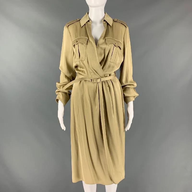 RALPH LAUREN Size 8 Gold Viscose  Acetate Faux wrap Dress Travel unclassified dresses