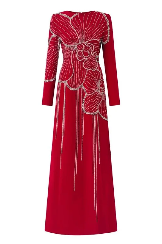 RED ORCHID CRYSTAL EMBELLISHED GOWN Anniversary unclassified dresses