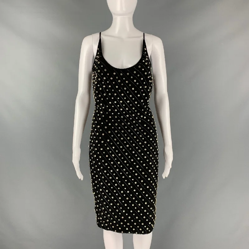 RETROFETE Size S Black Polyester Beaded Shift Dress Polka dot unclassified dresses