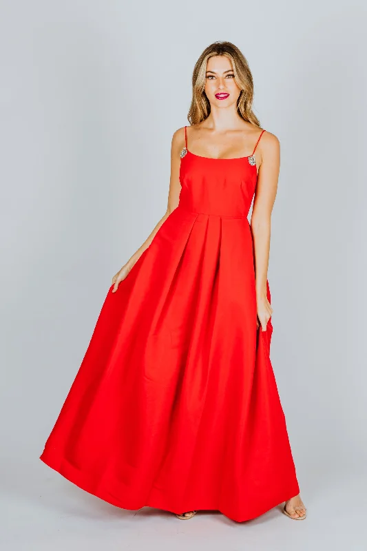 Sachin & Babi Gwen Pleated Ballgown Cherry Red Silk unclassified dresses