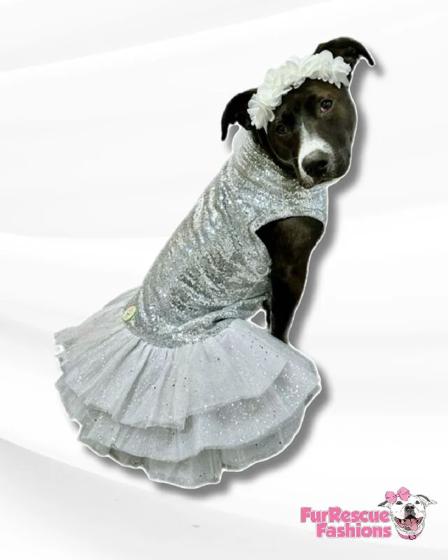 Silver Shimmer Fancy Dog Tutu Dress Chiffon unclassified dresses