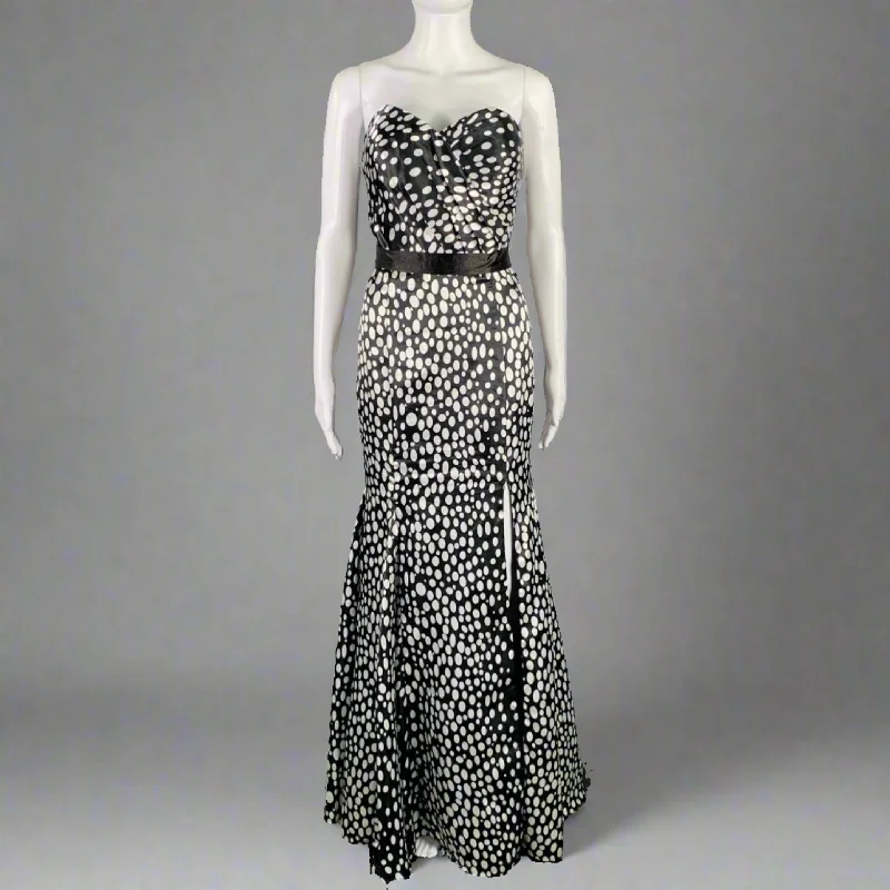 TERANI Size 6 Black White Viscose Blend Polka Dot Strapless Mermaid Gown Wrap unclassified dresses