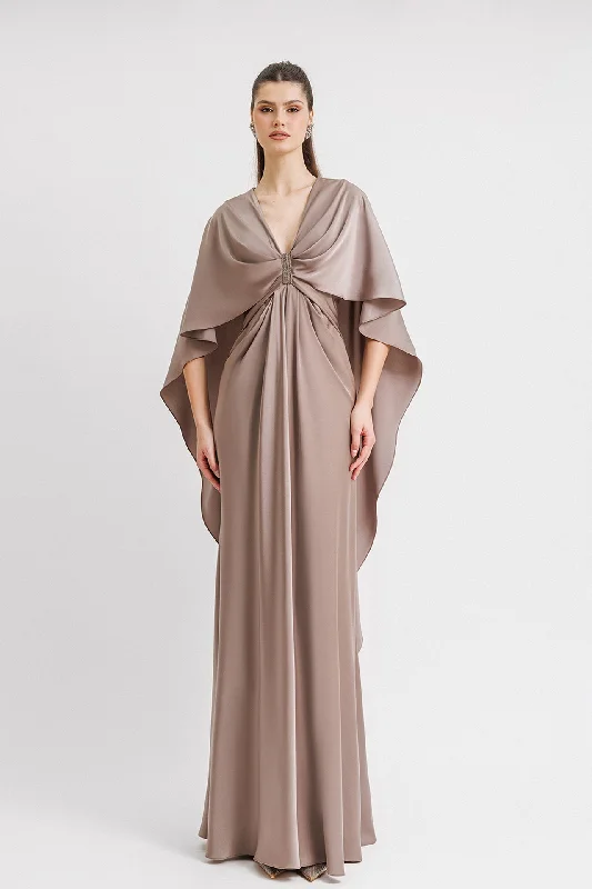 V neck satin draped dress Elegant evening unclassified dresses