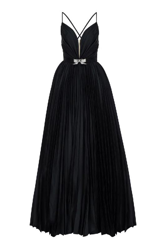 VICTORY BLACK PLEATED BODICE GOWN Sequin unclassified dresses