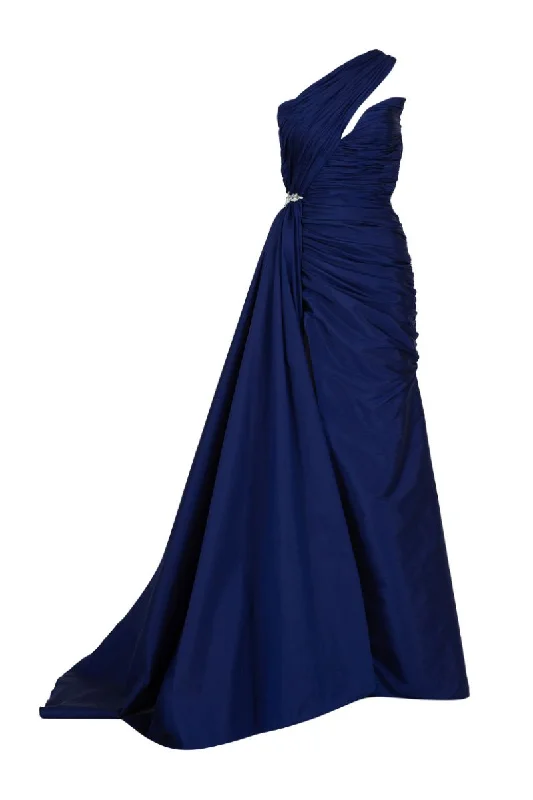 WENA NAVY RUCHED ONE SHOULDER GOWN Soft fabric unclassified dresses