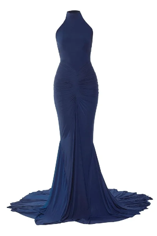 WENDY NAVY BLUE HIGH-NECK GOWN Neutral tone unclassified dresses