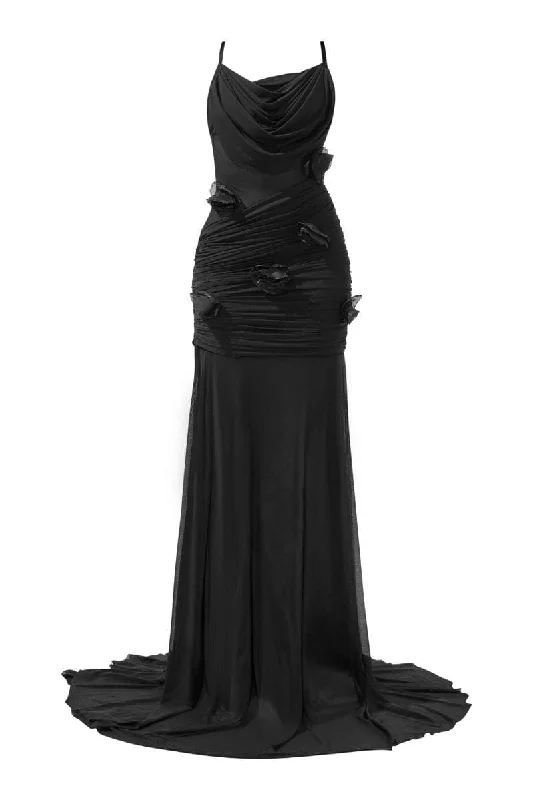 WILLOW BLACK COWL NECK GOWN Ruffled unclassified dresses