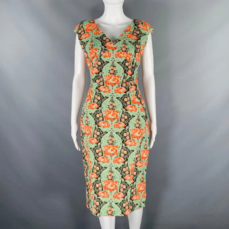 ZAC POSEN Size 8 Green Multi Color Cotton Blend Tapestry Sleeveless Dress Knitted unclassified dresses