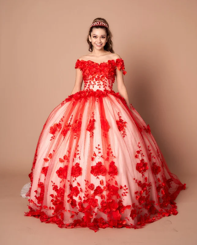 3D Floral Off Shoulder Ball Gown by Calla SCL30005 Birthday floral dresses